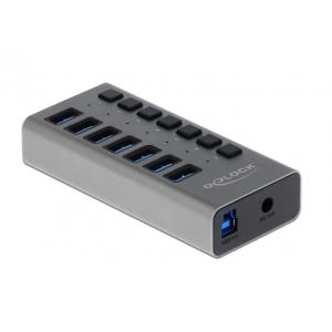 DELOCK hub 7x USB με διακόπτες 63669, USB 3.0, 5Gbps, LED, γκρι | Συνοδευτικά PC | elabstore.gr