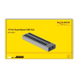 DELOCK hub 13x USB με διακόπτες 63738, USB 3.0, 5Gbps, LED, γκρι | Συνοδευτικά PC | elabstore.gr