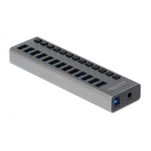 DELOCK hub 13x USB με διακόπτες 63738, USB 3.0, 5Gbps, LED, γκρι | Συνοδευτικά PC | elabstore.gr