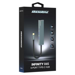 ROCKROSE USB Type-C hub Infinity 06S, USB/HDMI/Type-C/SD/Micro SD, γκρι | Συνοδευτικά PC | elabstore.gr
