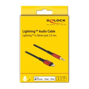 DELOCK καλώδιο Lightning σε 3.5mm 86587, 30AWG, 1.5m, μαύρο-κόκκινο | Αξεσουάρ κινητών | elabstore.gr