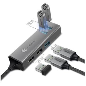 BASEUS USB Type-C hub CAHUB-D0G, 3x USB 3.0, 2x USB 2.0, 5Gbps, γκρι | Συνοδευτικά PC | elabstore.gr