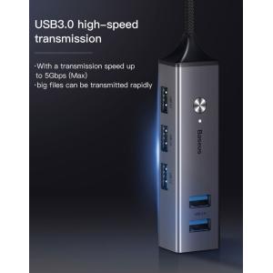 BASEUS USB Type-C hub CAHUB-D0G, 3x USB 3.0, 2x USB 2.0, 5Gbps, γκρι | Συνοδευτικά PC | elabstore.gr