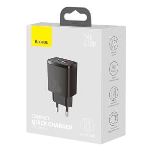 BASEUS φορτιστής τοίχου CCXJ-B01, USB & USB Type-C, QC3.0 20W, μαύρος | Αξεσουάρ κινητών | elabstore.gr