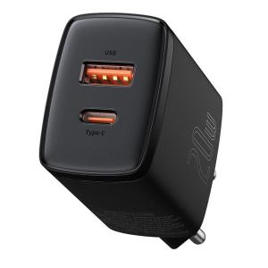 BASEUS φορτιστής τοίχου CCXJ-B01, USB & USB Type-C, QC3.0 20W, μαύρος | Αξεσουάρ κινητών | elabstore.gr