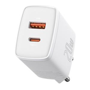 BASEUS φορτιστής τοίχου CCXJ-B02, USB & USB Type-C, QC3.0 20W, λευκός | Αξεσουάρ κινητών | elabstore.gr