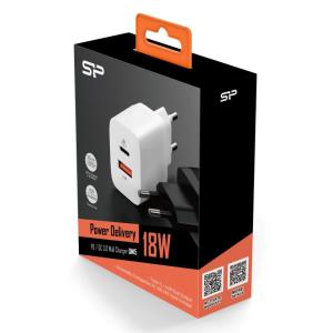 SILICON POWER φορτιστής τοίχου QM15, USB & USB Type-C, QC3.0 18W, λευκός | Αξεσουάρ κινητών | elabstore.gr