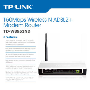 TP-Link TD-W8950ND ADSL Modem Router, Annex A 802.11b/g/n, 150Mbps | Δικτυακά & Smart Home | elabstore.gr