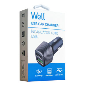 Well Universal 2χUSB Fast Car Charger 5V/2.4A Μαύρος PSUP-USBCQ25401BK-WL | eLabstore.gr Well Universal 2χUSB Fast Car Charger 5V/2.4A Μαύρος PSUP-USBCQ25401BK-WL | Περιφερειακά | elabstore.gr