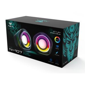 AULA gaming ηχεία N-107, 2x 3W, RGB, USB/3.5mm, μαύρα | eLabstore.gr AULA gaming ηχεία N-107, 2x 3W, RGB, USB/3.5mm, μαύρα | Συνοδευτικά PC | elabstore.gr