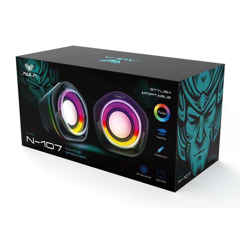 AULA gaming ηχεία N-107, 2x 3W, RGB, USB/3.5mm, μαύρα | eLabstore.gr AULA gaming ηχεία N-107, 2x 3W, RGB, USB/3.5mm, μαύρα | Συνοδευτικά PC | elabstore.gr