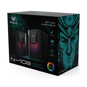 AULA gaming ηχεία N-108, 2x 3W, RGB, USB/3.5mm, μαύρα | eLabstore.gr AULA gaming ηχεία N-108, 2x 3W, RGB, USB/3.5mm, μαύρα | Συνοδευτικά PC | elabstore.gr