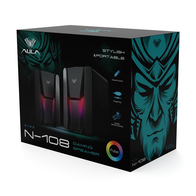 AULA gaming ηχεία N-108, 2x 3W, RGB, USB/3.5mm, μαύρα | eLabstore.gr AULA gaming ηχεία N-108, 2x 3W, RGB, USB/3.5mm, μαύρα | Συνοδευτικά PC | elabstore.gr