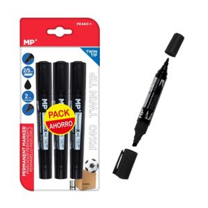 MP ανεξίτηλος μαρκαδόρος PE460-1, με 2x μύτες 2/5mm & 2mm, μαύρος, 3τμχ | Αναλώσιμα - Είδη Γραφείου | elabstore.gr