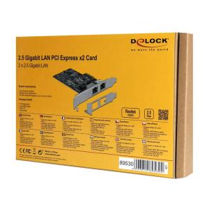DELOCK κάρτα επέκτασης PCI x2 σε 2x RJ45 Gigabit LAN 89530, 2.5 Gbps | PC & Αναβάθμιση | elabstore.gr