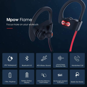 MPOW earphones Flame BH088F, bluetooth, 100mAh, IPX7, μαύρo-κόκκινο | Αξεσουάρ κινητών | elabstore.gr