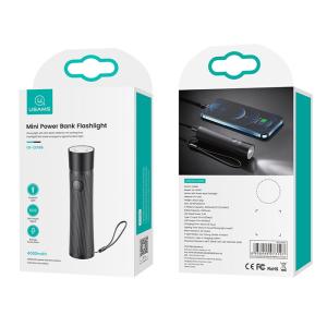 USAMS power bank με φακό US-CD166, 4000mAh, USB output, 2A, μαύρο | eLabstore.gr