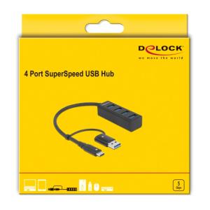 DELOCK USB hub 63828 4x USB 3.2 Gen 1, 5Gbps, μαύρο | Συνοδευτικά PC | elabstore.gr