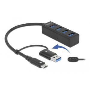 DELOCK USB hub 63828 4x USB 3.2 Gen 1, 5Gbps, μαύρο | Συνοδευτικά PC | elabstore.gr