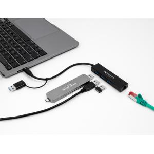 DELOCK USB hub 64149 3x USB 3.2 Gen 1/Gigabit LAN 1000Mbps, 5Gbps, μαύρο | Συνοδευτικά PC | elabstore.gr
