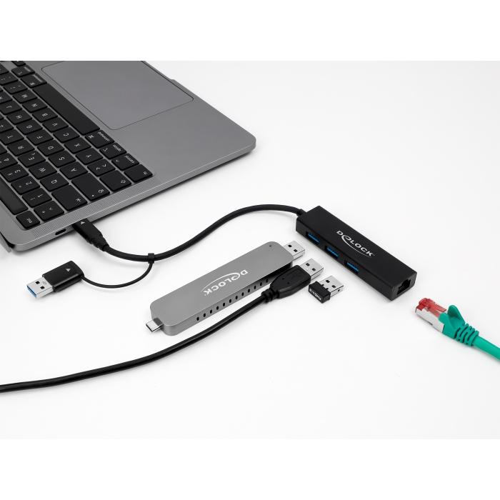 DELOCK USB hub 64149 3x USB 3.2 Gen 1/Gigabit LAN 1000Mbps, 5Gbps, μαύρο | eLabstore.gr DELOCK USB hub 64149 3x USB 3.2 Gen 1/Gigabit LAN 1000Mbps, 5Gbps, μαύρο | Συνοδευτικά PC | elabstore.gr
