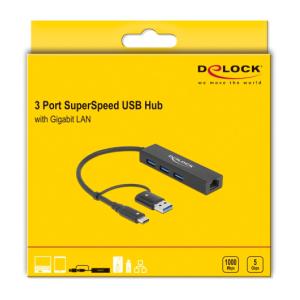 DELOCK USB hub 64149 3x USB 3.2 Gen 1/Gigabit LAN 1000Mbps, 5Gbps, μαύρο | eLabstore.gr DELOCK USB hub 64149 3x USB 3.2 Gen 1/Gigabit LAN 1000Mbps, 5Gbps, μαύρο | Συνοδευτικά PC | elabstore.gr