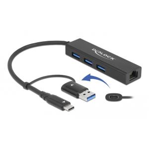 DELOCK USB hub 64149 3x USB 3.2 Gen 1/Gigabit LAN 1000Mbps, 5Gbps, μαύρο | Συνοδευτικά PC | elabstore.gr