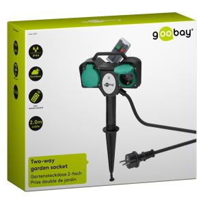 GOOBAY αντάπτορας ρεύματος κήπου 76779, 2x schuko, 16A, IP44, 2m, μαύρος | Τροφοδοσία Ρεύματος | elabstore.gr