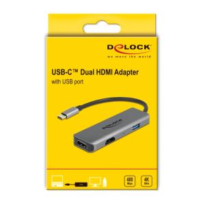 DELOCK αντάπτορας USB Type-C σε USB & 2x HDMI 87780, 480Mbps, 4K, γκρι | Συνοδευτικά PC | elabstore.gr