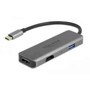 DELOCK αντάπτορας USB Type-C σε USB & 2x HDMI 87780, 480Mbps, 4K, γκρι | Συνοδευτικά PC | elabstore.gr