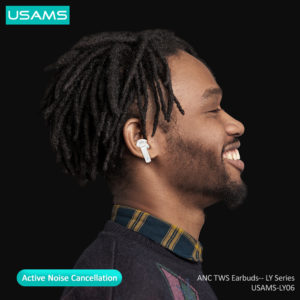 USAMS earphones με θήκη φόρτισης LY06, True Wireless, ANC, λευκά | Αξεσουάρ κινητών | elabstore.gr