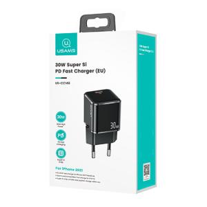 USAMS φορτιστής τοίχου T45, USB Τype-C, Super Si, PD, QC, 30W, μαύρος | Αξεσουάρ κινητών | elabstore.gr