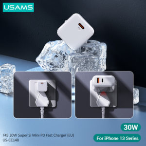 USAMS φορτιστής τοίχου T45, USB Τype-C, Super Si, PD, QC, 30W, λευκός | Αξεσουάρ κινητών | elabstore.gr