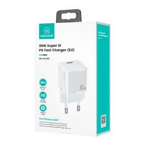 USAMS φορτιστής τοίχου T45, USB Τype-C, Super Si, PD, QC, 30W, λευκός | Αξεσουάρ κινητών | elabstore.gr