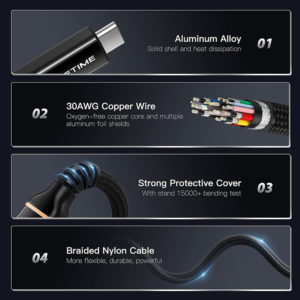 CABLETIME καλώδιο USB Type-C CT-USB4, 100W, 8K, 40Gbps, 1m, μαύρο | Αξεσουάρ κινητών | elabstore.gr