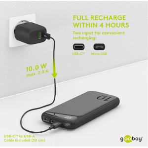 GOOBAY power bank 53935, 10000mAh, 2x USB, 10.5W, μαύρο | Αξεσουάρ κινητών | elabstore.gr