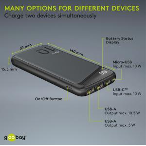 GOOBAY power bank 53935, 10000mAh, 2x USB, 10.5W, μαύρο | Αξεσουάρ κινητών | elabstore.gr