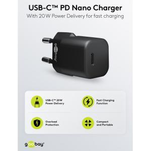 GOOBAY φορτιστής τοίχου 59357, USB Type-C PD, 20W, μαύρος | Αξεσουάρ κινητών | elabstore.gr
