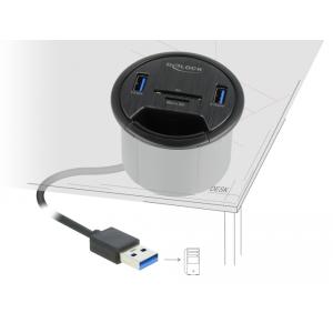DELOCK USB hub 64152, 2x USB 3.2 Gen 1, SD/micro SD, 5Gbps, 60mm, μαύρο | Συνοδευτικά PC | elabstore.gr