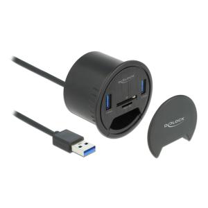 DELOCK USB hub 64152, 2x USB 3.2 Gen 1, SD/micro SD, 5Gbps, 60mm, μαύρο | Συνοδευτικά PC | elabstore.gr