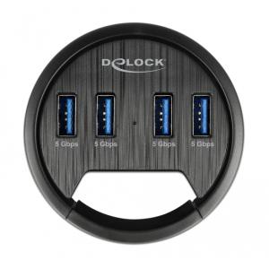 DELOCK USB hub 64153, 4x USB 3.2 Gen 1, 5Gbps, 60mm, μαύρο | Συνοδευτικά PC | elabstore.gr