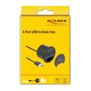 DELOCK USB hub 64153, 4x USB 3.2 Gen 1, 5Gbps, 60mm, μαύρο | Συνοδευτικά PC | elabstore.gr