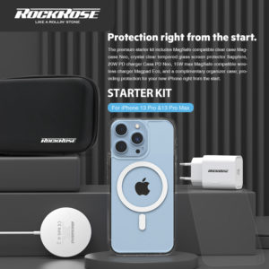 ROCKROSE kit φόρτισης & προστασίας Starter, iPhone 13 Pro Max, 20W & 15W | Αξεσουάρ κινητών | elabstore.gr