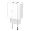POWERTECH φορτιστής τοίχου PT-977, USB & USB-C, PD QC3.0 20W, λευκός | Αξεσουάρ κινητών | elabstore.gr