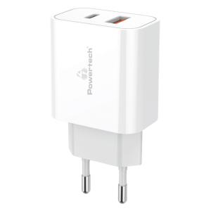 POWERTECH φορτιστής τοίχου PT-977, USB & USB-C, PD QC3.0 20W, λευκός | Αξεσουάρ κινητών | elabstore.gr