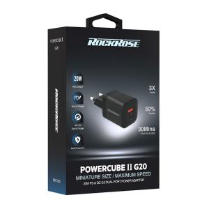 ROCKROSE φορτιστής τοίχου RRTC10EU, USB & Type-C PD, 20W, μαύρος | Αξεσουάρ κινητών | elabstore.gr