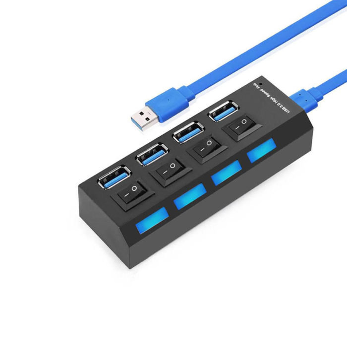USB 3.0 HUB 4-Port Hi-Speed w/Switches & Blue LED Desing KO282 | Περιφερειακά | elabstore.gr