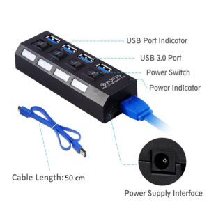 USB 3.0 HUB 4-Port Hi-Speed w/Switches & Blue LED Desing KO282 | Περιφερειακά | elabstore.gr