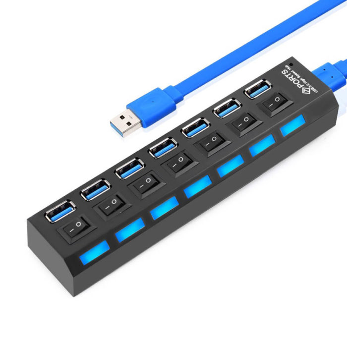 USB 3.0 HUB 7-Port Hi-Speed w/Switches & Blue LED Desing KO283 | Περιφερειακά | elabstore.gr