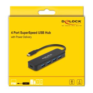 DELOCK USB-C hub 64170, 4x USB 5Gbps, USB-C PD 85W, μαύρο | eLabstore.gr DELOCK USB-C hub 64170, 4x USB 5Gbps, USB-C PD 85W, μαύρο | Συνοδευτικά PC | elabstore.gr